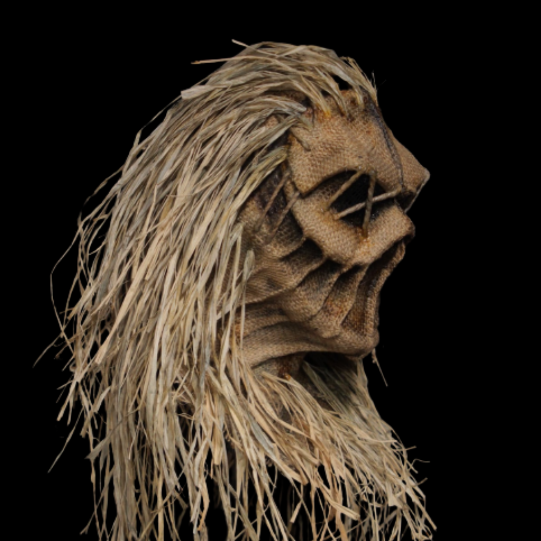 Realistic Creeper Scarecrow horror mask with terrifying scarecrow details, perfect Halloween costume