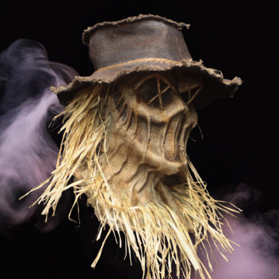 Realistic Creeper Scarecrow horror mask with terrifying scarecrow details, perfect Halloween costume