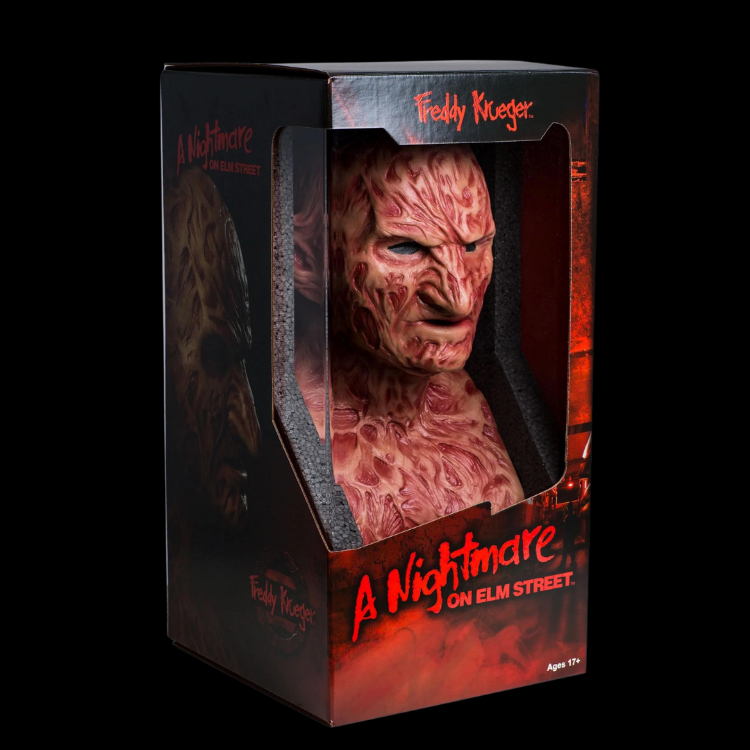 Nightmare Freddy Krueger horror mask with realistic burned skin texture, perfect for Halloween and collectors