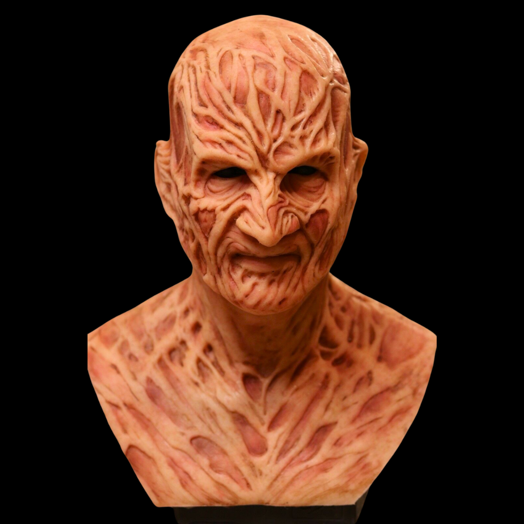 Freddy Krueger horror mask with realistic burned skin texture, perfect for Halloween and collectors costume