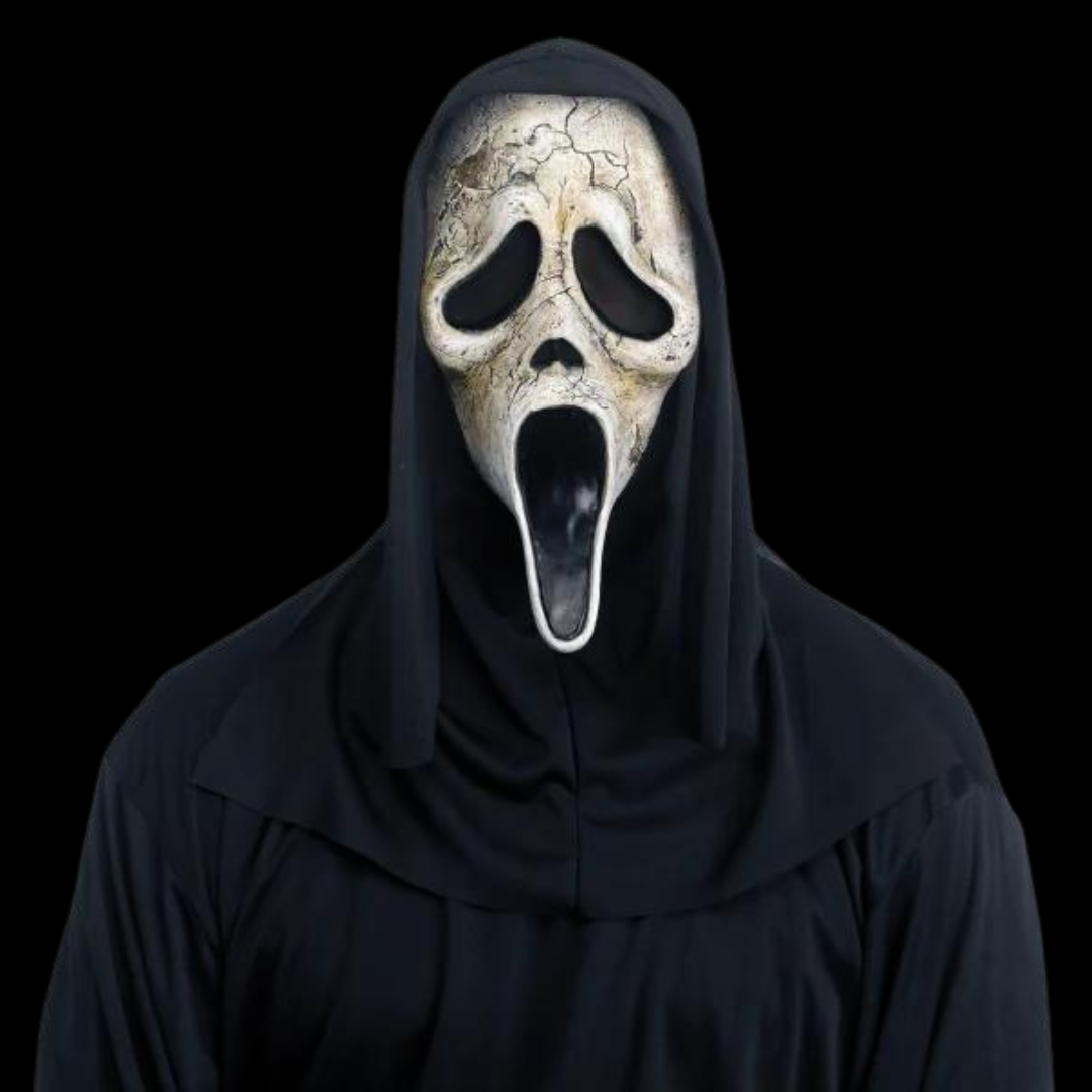 Ghost of Fear aged horror mask with weathered details, inspired by Scream, perfect for Halloween costumes