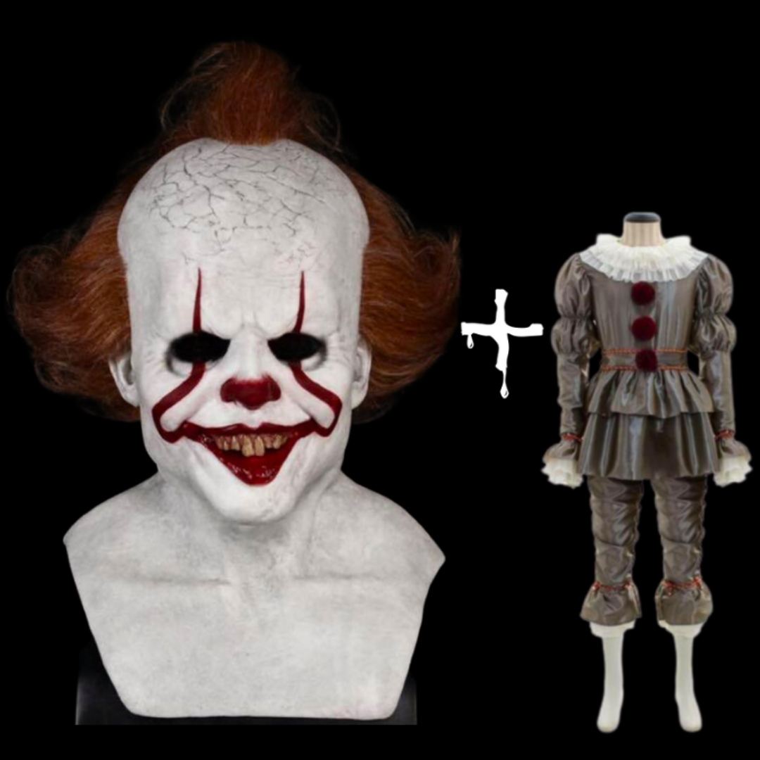 Pennywise Clown horror realistic mask and costume with terrifying details, perfect for Halloween costumes and horror fans