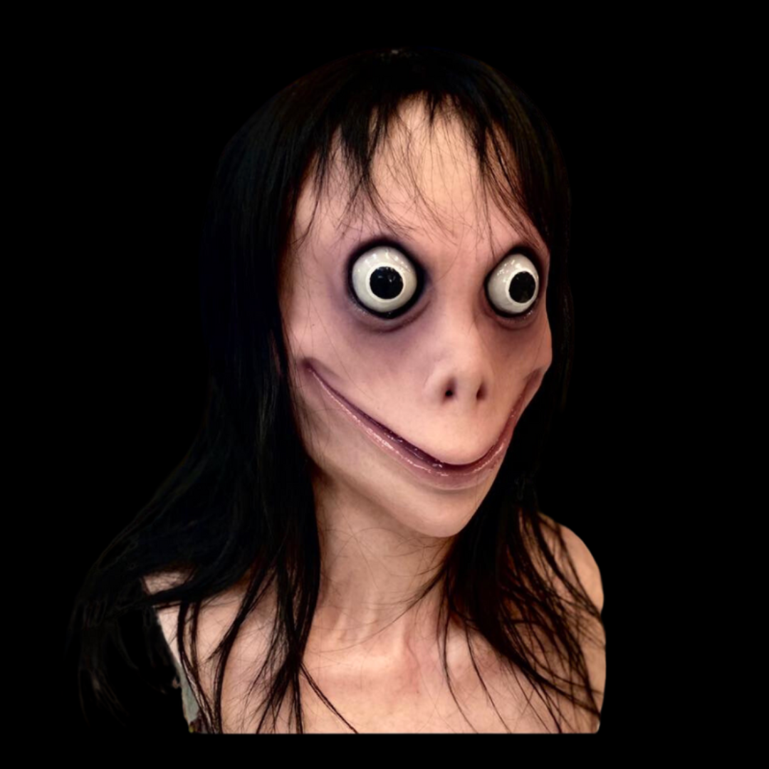 The strange momo creepypasta realistic mask, perfect for Halloween