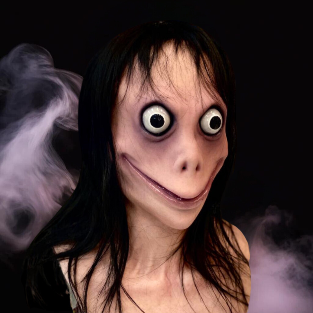 The strange momo creepypasta realistic mask, perfect for Halloween