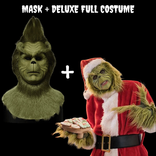 Grinch realistic mask full costume, perfect for Halloween and Christmas